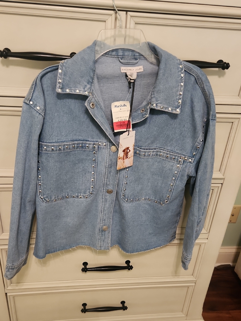 Sincerely Jules Light Blue Denim Jacket with Silver Studs